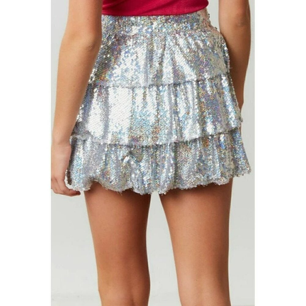 Disco Cowgirl Disco Ball and Hat Patch Sequin Mini Skirt - Picture 7 of 10